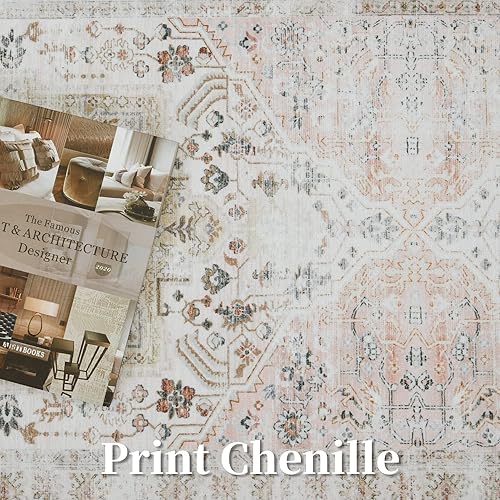 Miniatura 4 de GlowSol Alfombra de área grande de 9 x 12 pies, lavable, estilo bohemio, alfombra vintage con estampado floral, suave, envejecida, plegable,