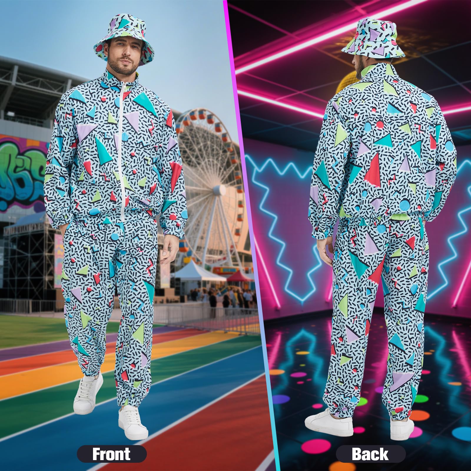 Męski dres treningowy w stylu retro w stylu lat 90., hip hop, fantazyjny dres do joggingu, strój sportowy, kurtki, spodnie i czapka, pasuje na Halloween, karnawał