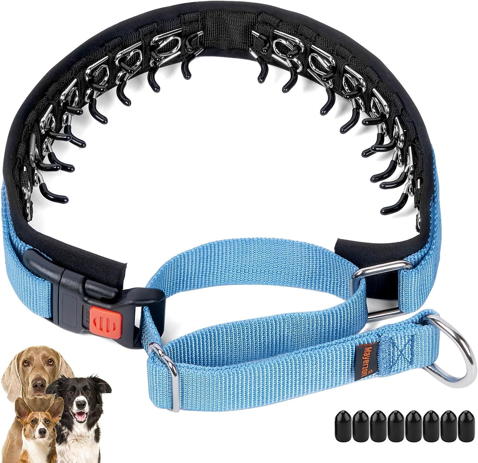 No Pull Dog Collar, Patented Martingale Collar for Small Medium Large Dogs with Buckle and Heavy Duty Nylon for Walking Training Hunting, Safe and Easy to Use(M, Blue)