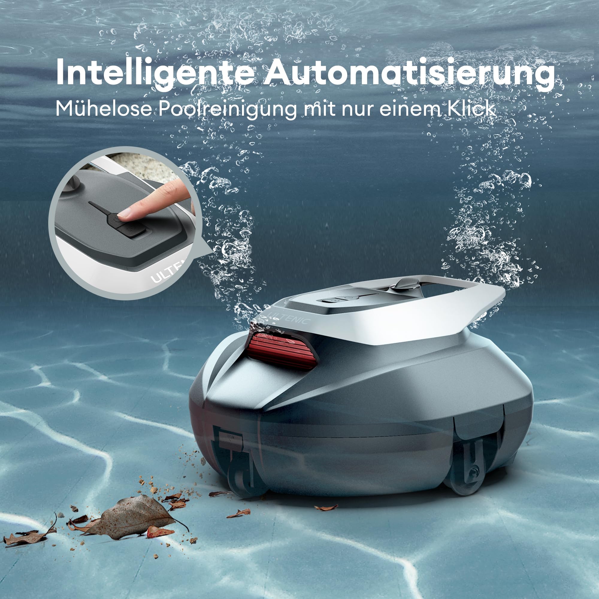 Ultenic Pooleco 10 Poolroboter, Poolroboter Akku mit Dual Motoren, 90Min Laufzeit, 80㎡ Reinigungsbereich, Automatisches Parken, Geeignet für Verschiedene Schwimmbecken