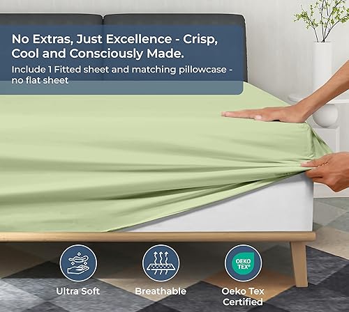 Miniatura 5 de Royale Linens Sábana bajera ajustable con fundas de almohada Sábanas bajeras King con 2 fundas de almohada 300 hilos 100% algodón orgánico Se