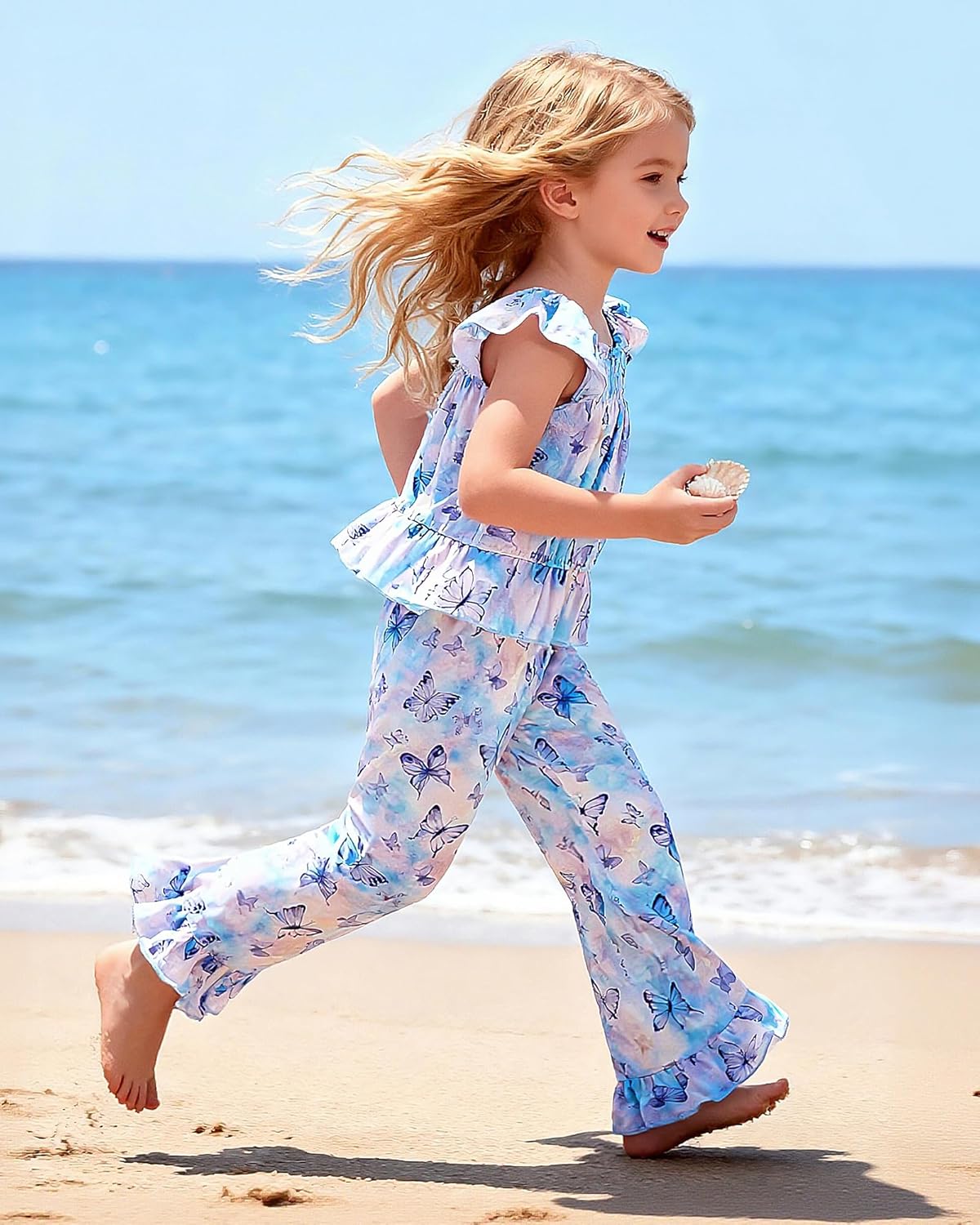 WESIDOM Toddler Girl Clothes 3T-8Y Girls Summer Outfits Short Flying Sleeve Top+Printed Ruffle Pants 2Pcs Clothing Sets - Image 2