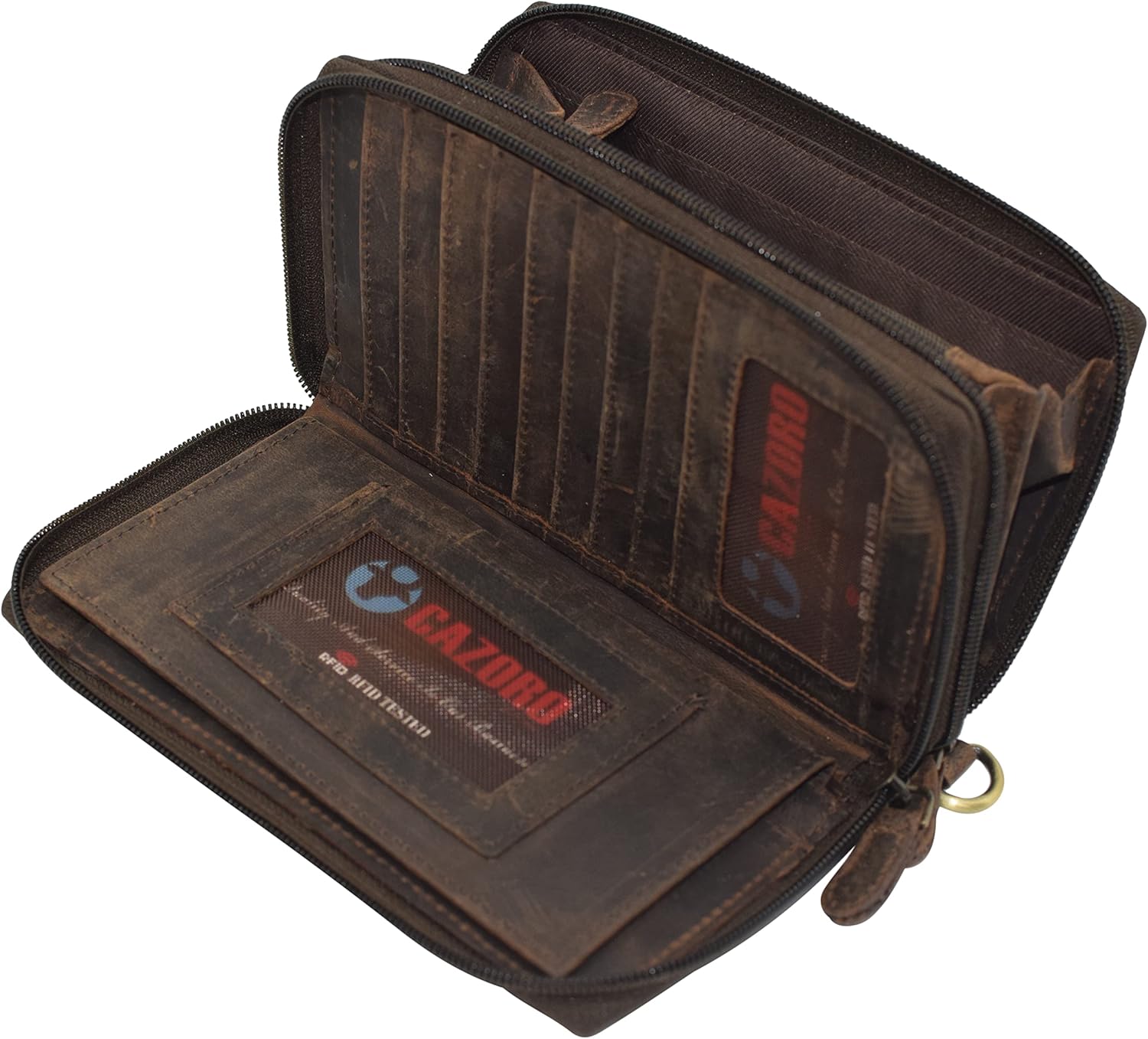 Wallets for Women RFID Blocking Vintage Leather Double Zipper Clutch Checkbook Women's Wallet (Brown)