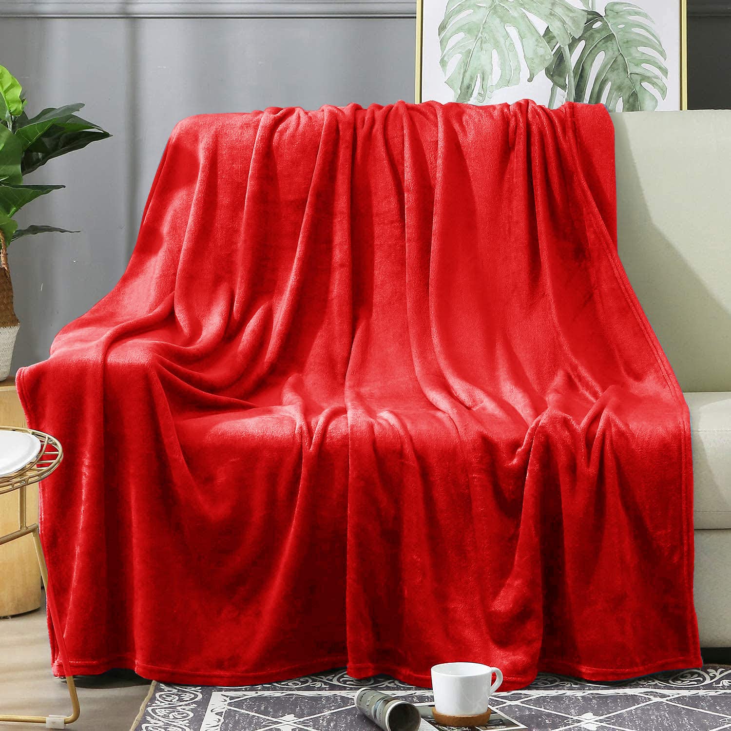 Best Linen Mink Throw Blanket Super Soft Warm Fluffy Reversible Easy Care Machine Washable Fleece Bed Throw For Sofa, Beds & Travelling (Red, 150 x 200 CM)