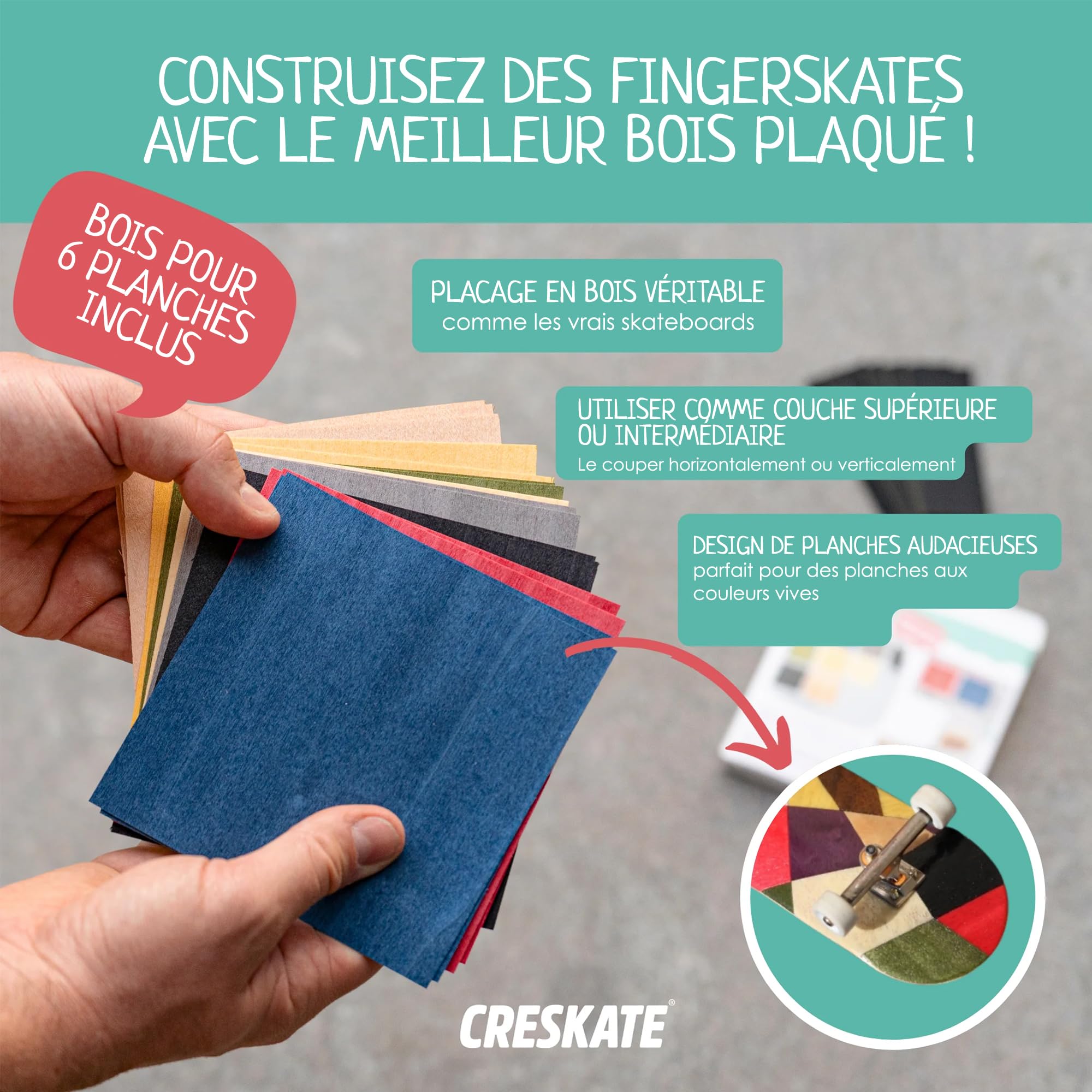 CRESKATE – Hojas de MDF coloridas para Fingerboard – 6 tableros, madera
