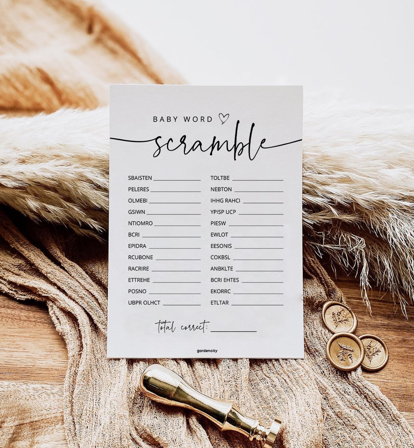 GardenCity 50 Baby Shower Word Scramble Game Cards, Fun Baby Shower Games for Boy or Girl, Gender Neutral - Minimalist
