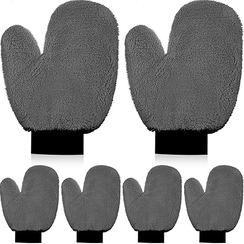 Remerry 6 guantes de microfibra con pulgar para autos, guantes de lavado de pintura, manoplas de polvo de tejido de rizo