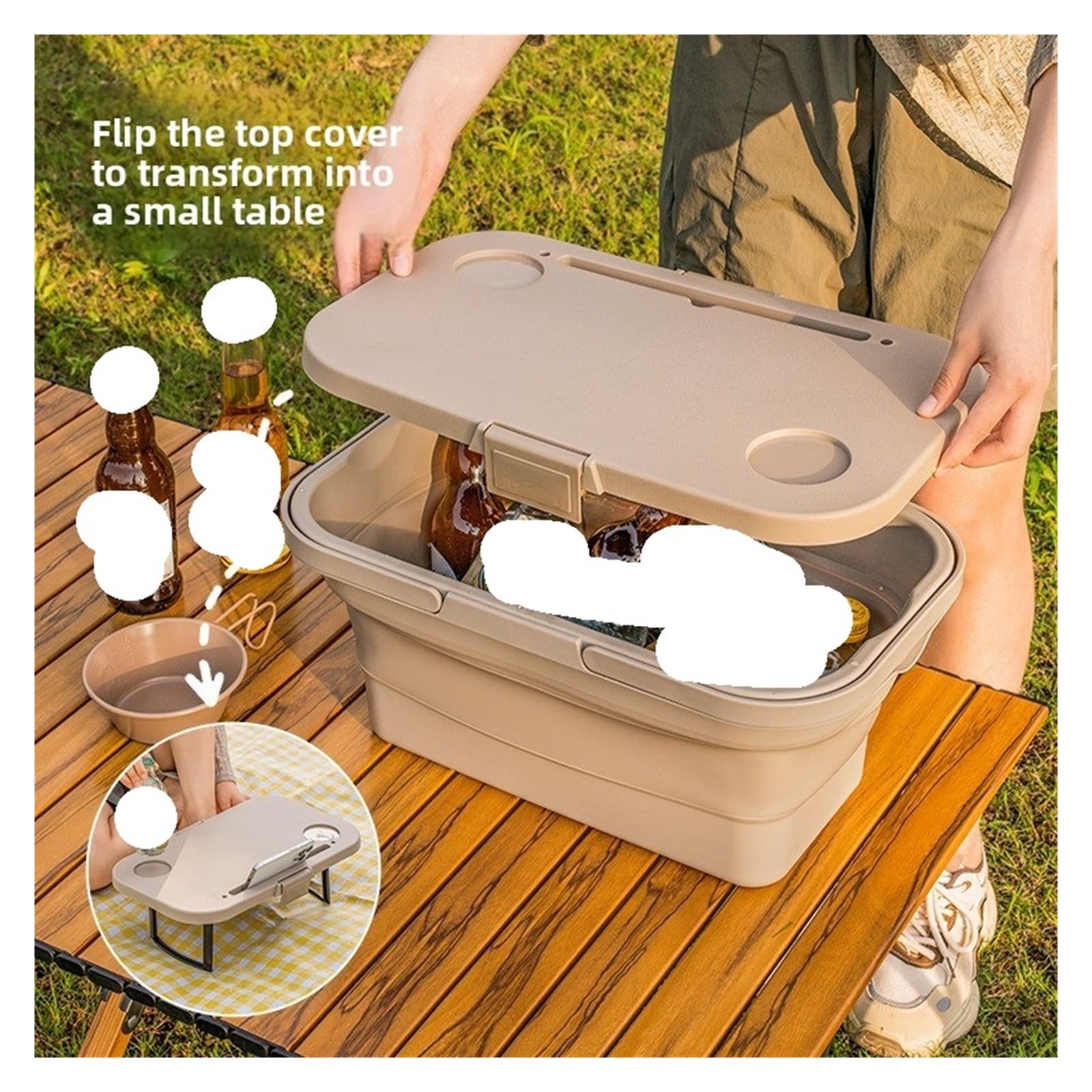 Cesta Plegable de Mano for Picnic, Almacenamiento Elementos Esenciales for Exteriores, Utensilios Cocina for Salida Primavera(Military Green Picnic Basket)