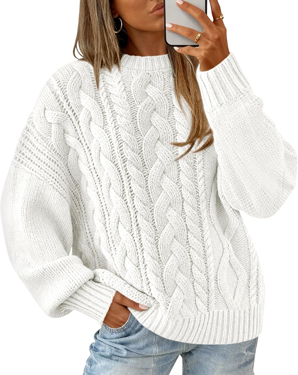 BTFBM Women's Oversized Sweaters 2025 Batwing Long Sleeve Cable Knit Crewneck Pullover Tops Fall Outfits Winter Clothing