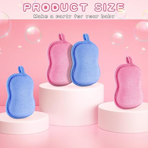 Miniatura 18 de Tatuo Esponja de baño para bebé, 4 piezas, esponja de algodón suave y absorbente, esponja para niños, bebés, hombres y mujeres (rojo, morado)