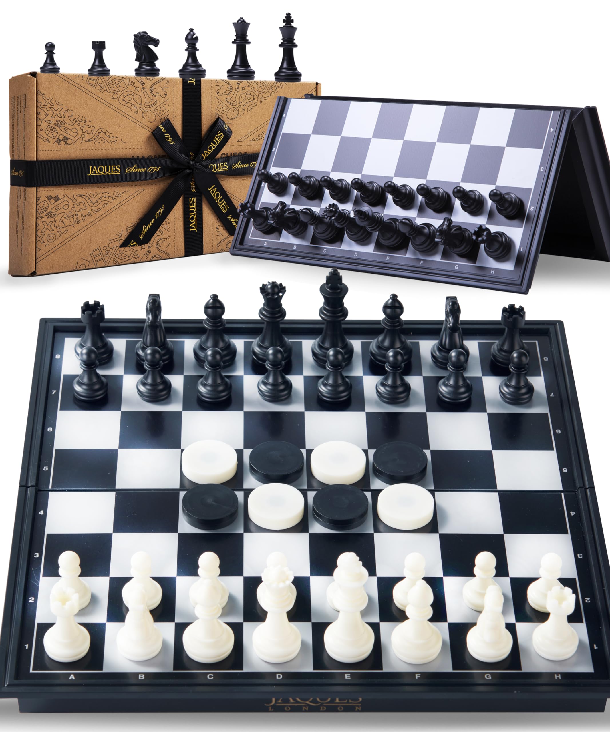 Magnetic Travel Chess & Draughts Set | With Folding Chess Board Storage for Checkers and Chess Pieces | Since 1795