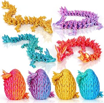 3D Printed Dragon Eggs - 4PCS Mini Articulated Baby Dragon Toys, Mystery Fidget Egg Set for Kids & Adults, Easter Basket Stuffers and Essentials