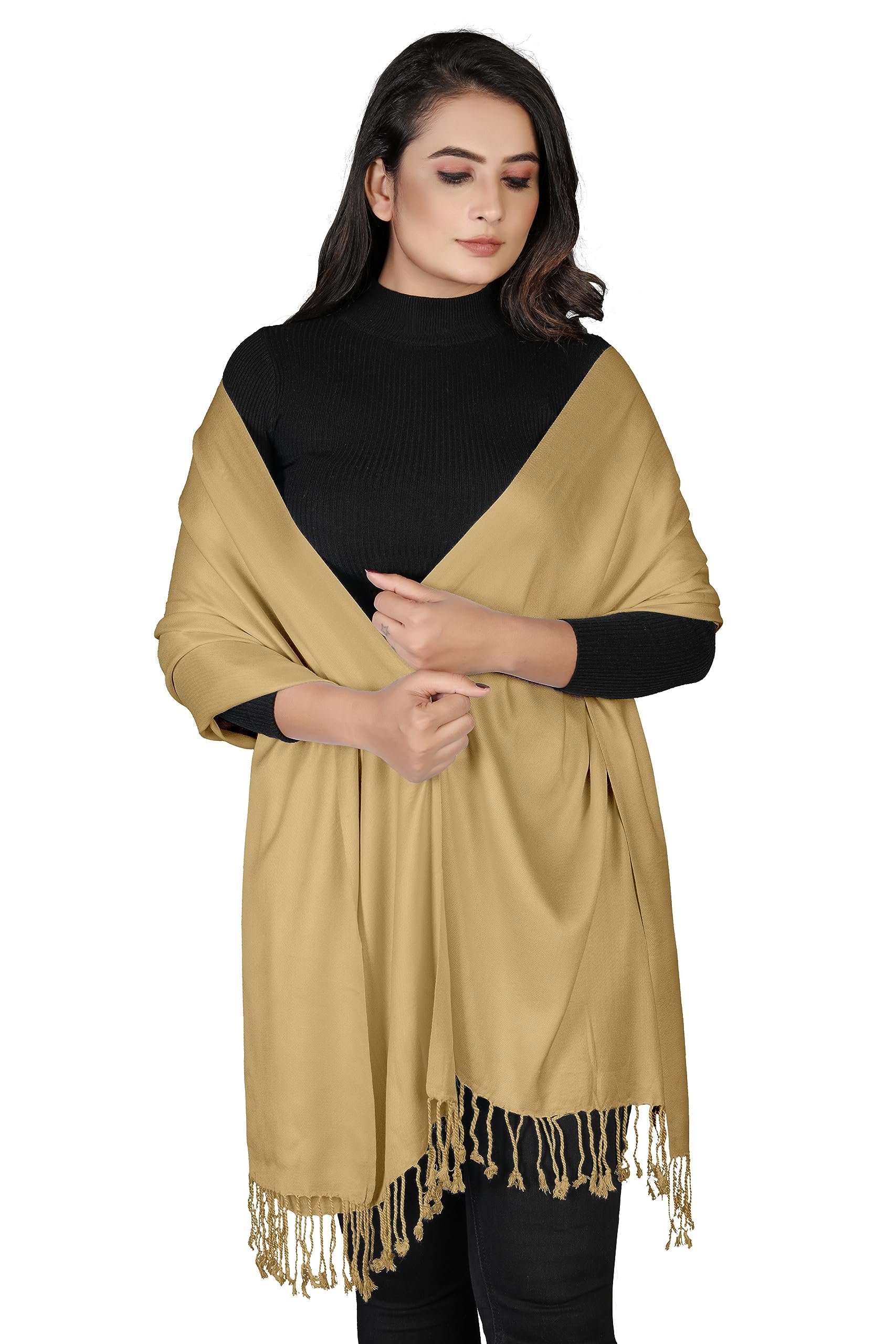 Handcrafted Pashmina Wrap Shawl Stole For Women (Gold)