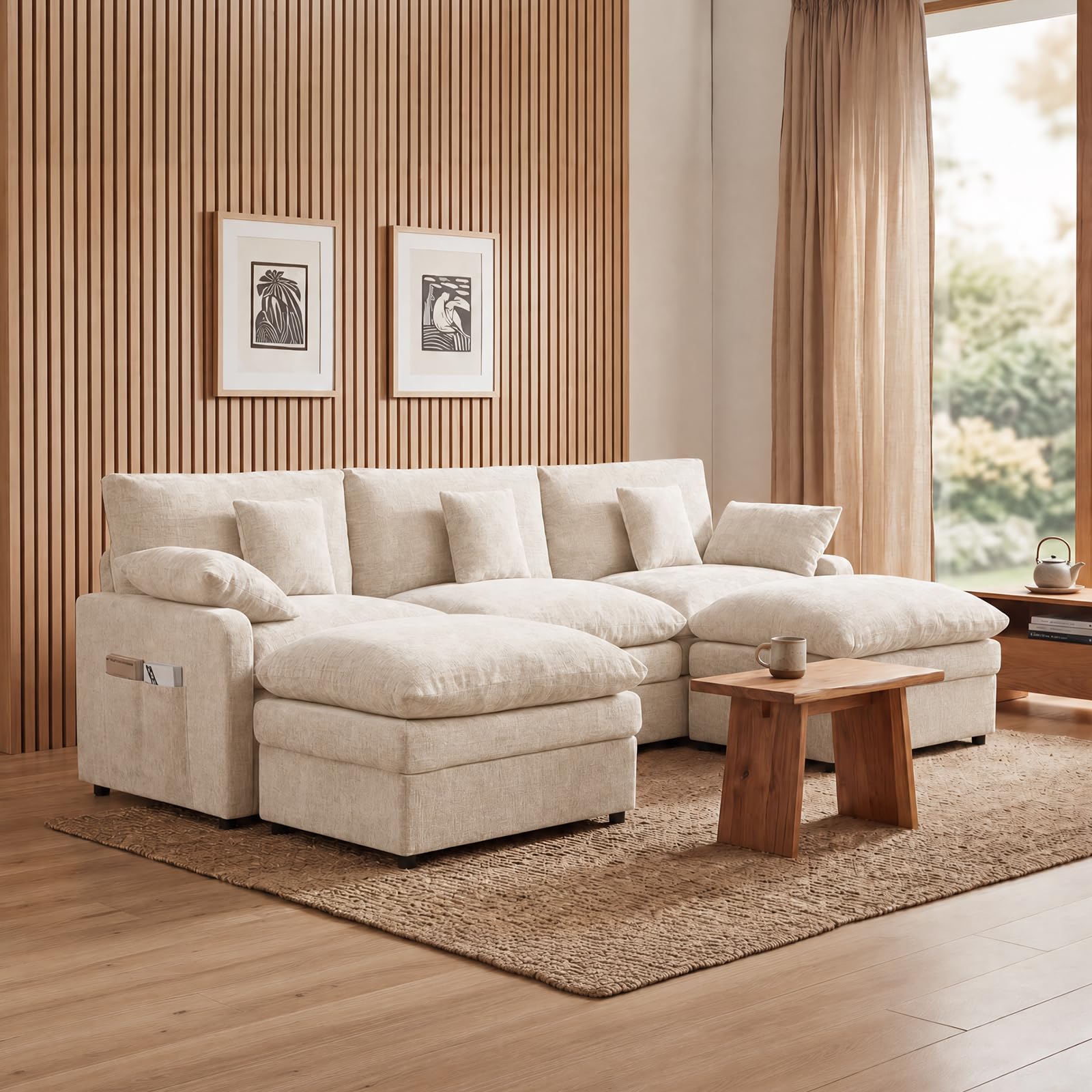 Photo 1 of Garvee Modular Sectional Sofa, Beige, 107.8" U-Shaped Cloud Couch