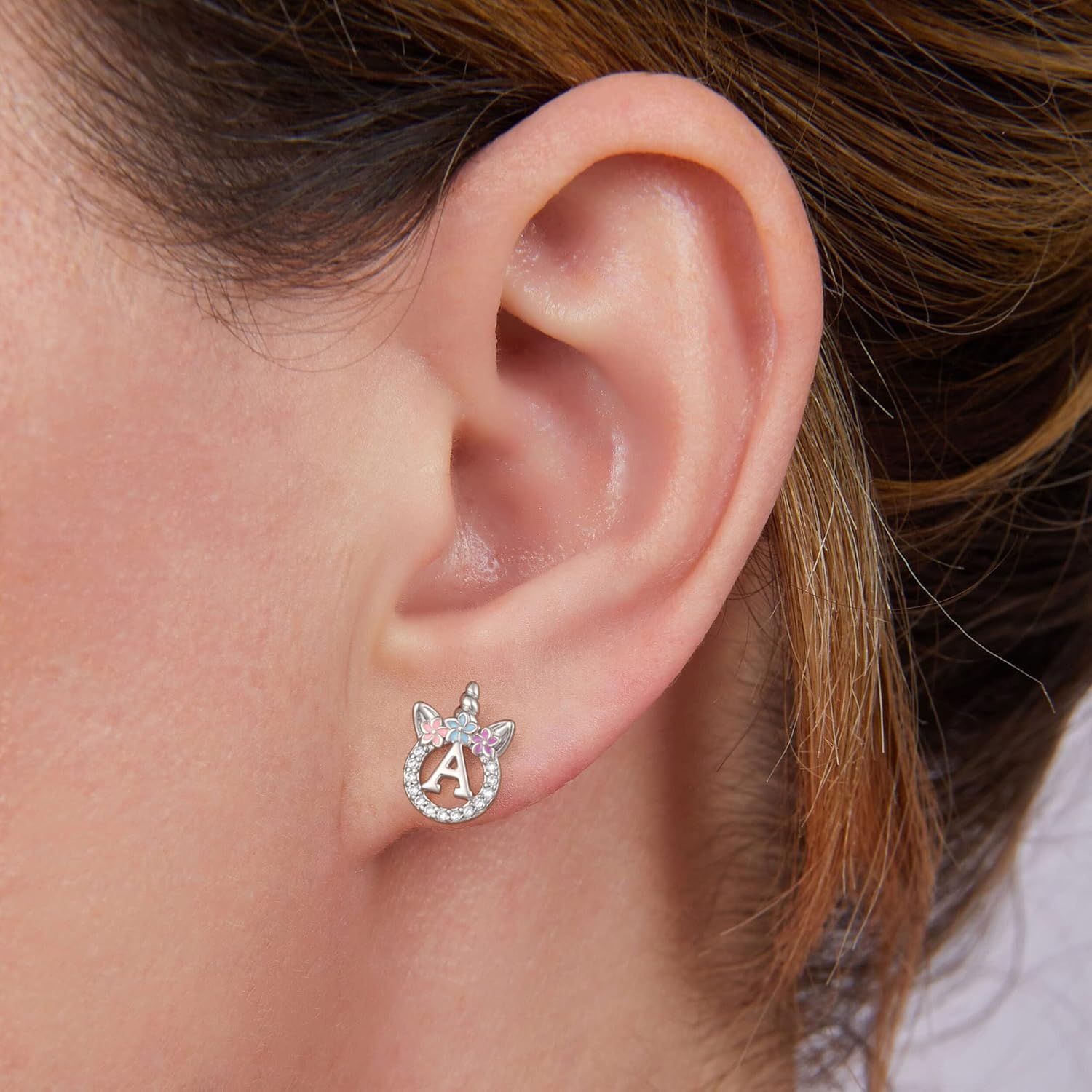 925 Sterling Silver Unicorn Earrings, 14K Gold/Rose Gold/Silver/Unicorn Earrings for Girls Kids Toddler Little Girls Hypoallergenic Letter Initial Earrings for Girls Christmas Gifts - Image 3