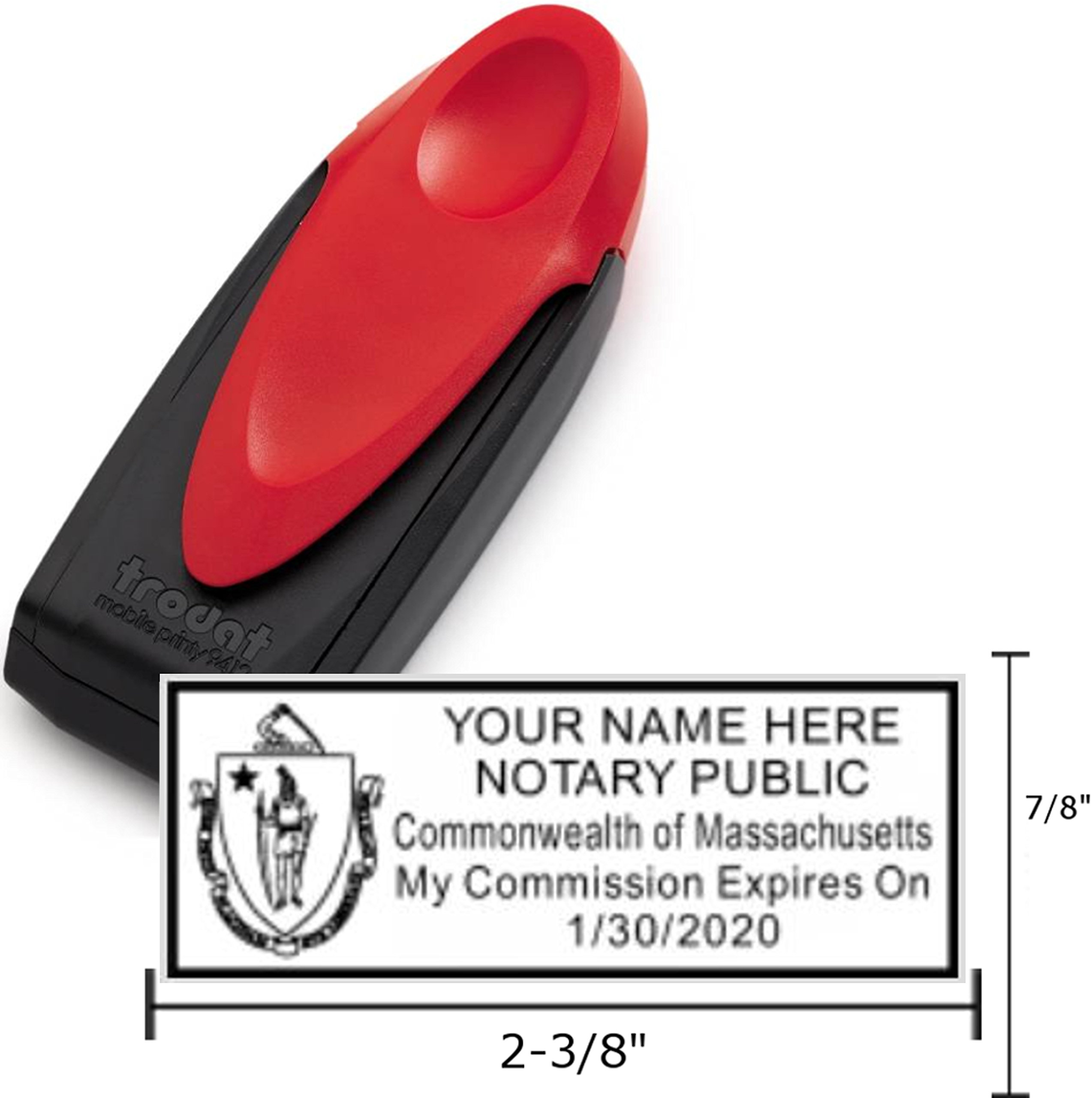 Red Standard Mobile Notary Pocket Stamp (Black Ink) | Massachusetts