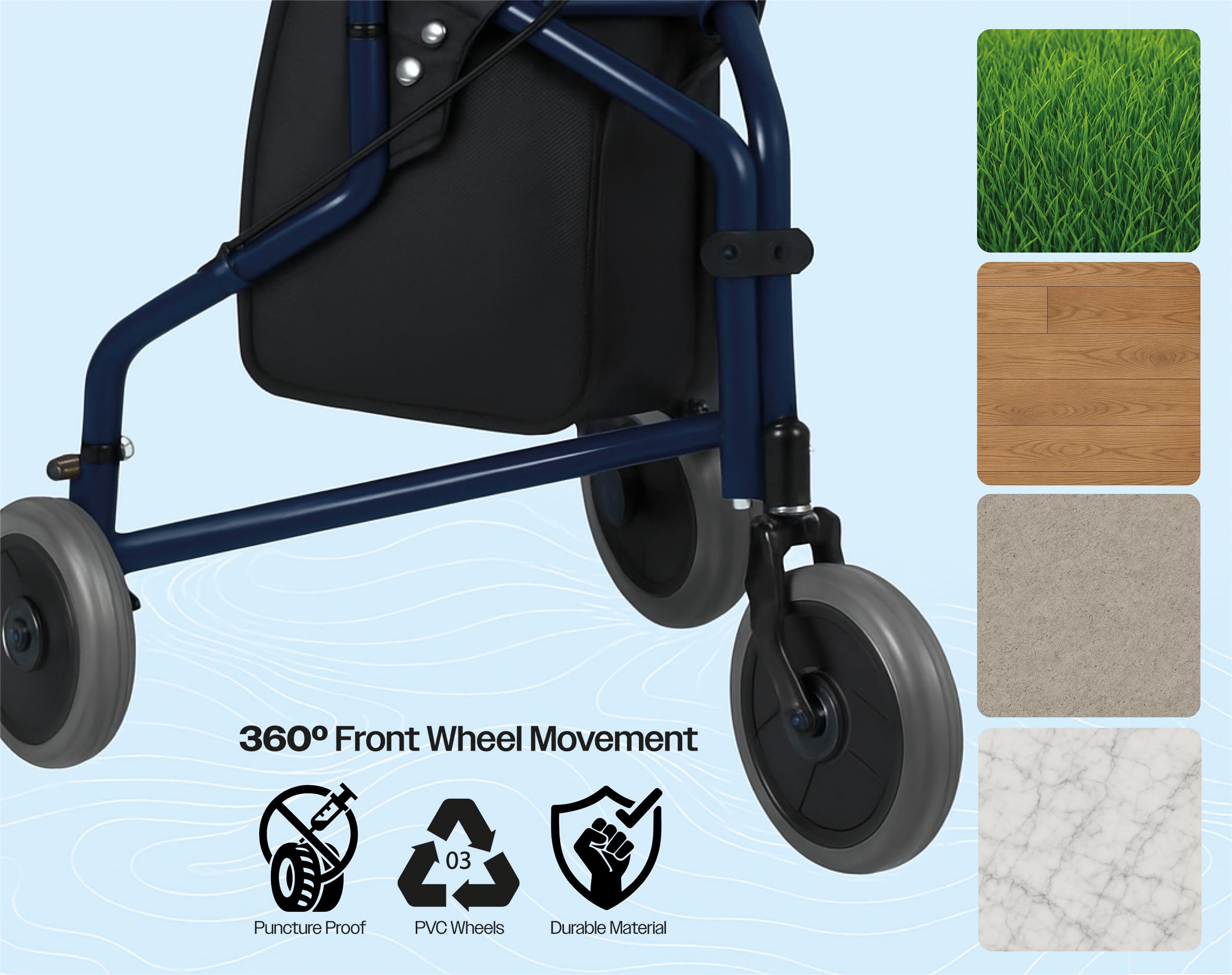 Aidapt Caminante de tres ruedas con bolsa en azul