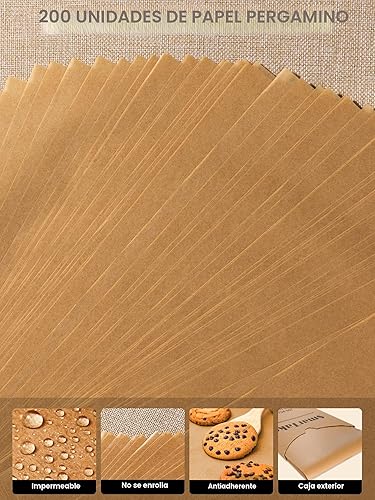 Vista 9 de SMARTAKE - 200 hojas de papel pergamino para hornear, 12x16 pulgadas, anti-adherente, pre-cortadas, pergamino para hornear, asar, freidora, pan