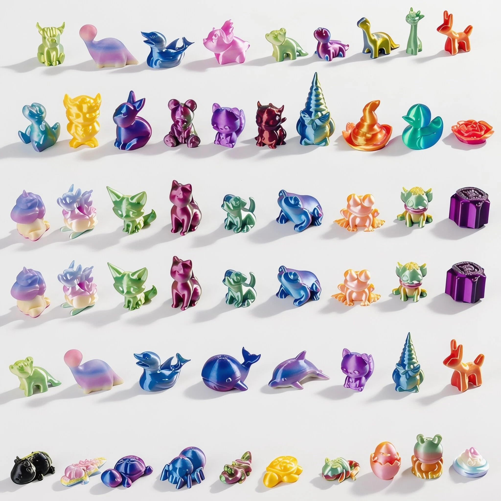 CavspkArt 50 PCS 3D Printed Animal Figurines, Mini Animal Models Set for Desktop Decoration, 3D Printed Toys (A2)