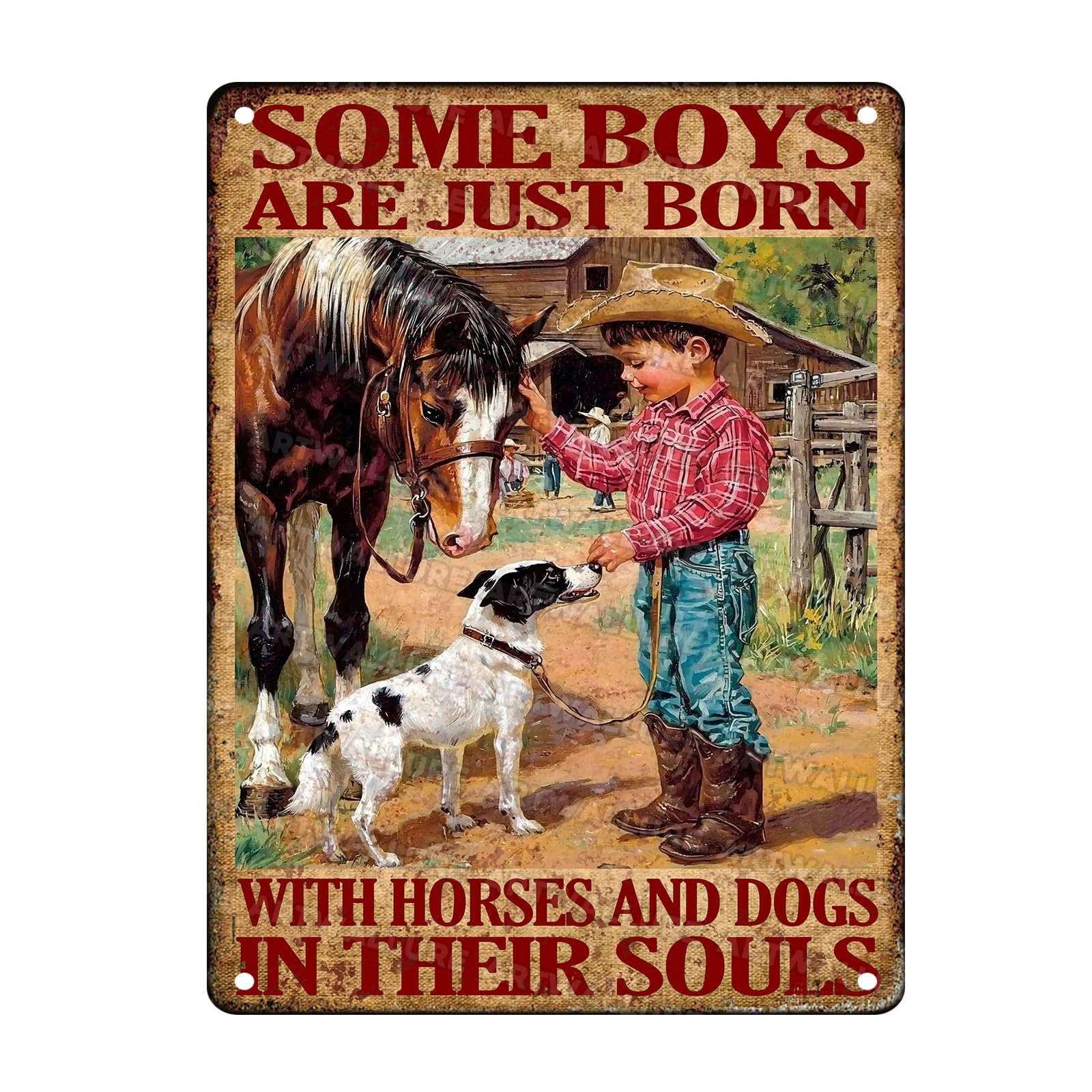 Some Boys Are Born With Horses & Dogs In Their Souls Metal Tin Sign for Bar Man Cave Home Bedroom Office Kitchen Sign 12x16inch