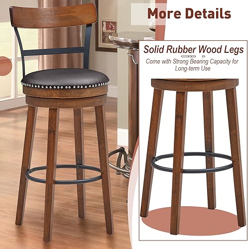 Miniatura 7 de Giantex Juego de 2 taburetes de bar de 30.5 pulgadas de altura de barra giratorios de madera de goma con cojines de asiento acolchados suaves,
