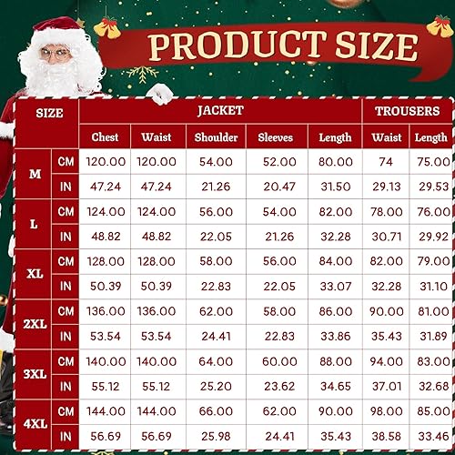 Miniatura 4 de Neragron Santa Claus Costume for Men, 15pcs Deluxe Christmas Adult Santa Costume Set Santa Claus Suit Adult Men Santa Outfit