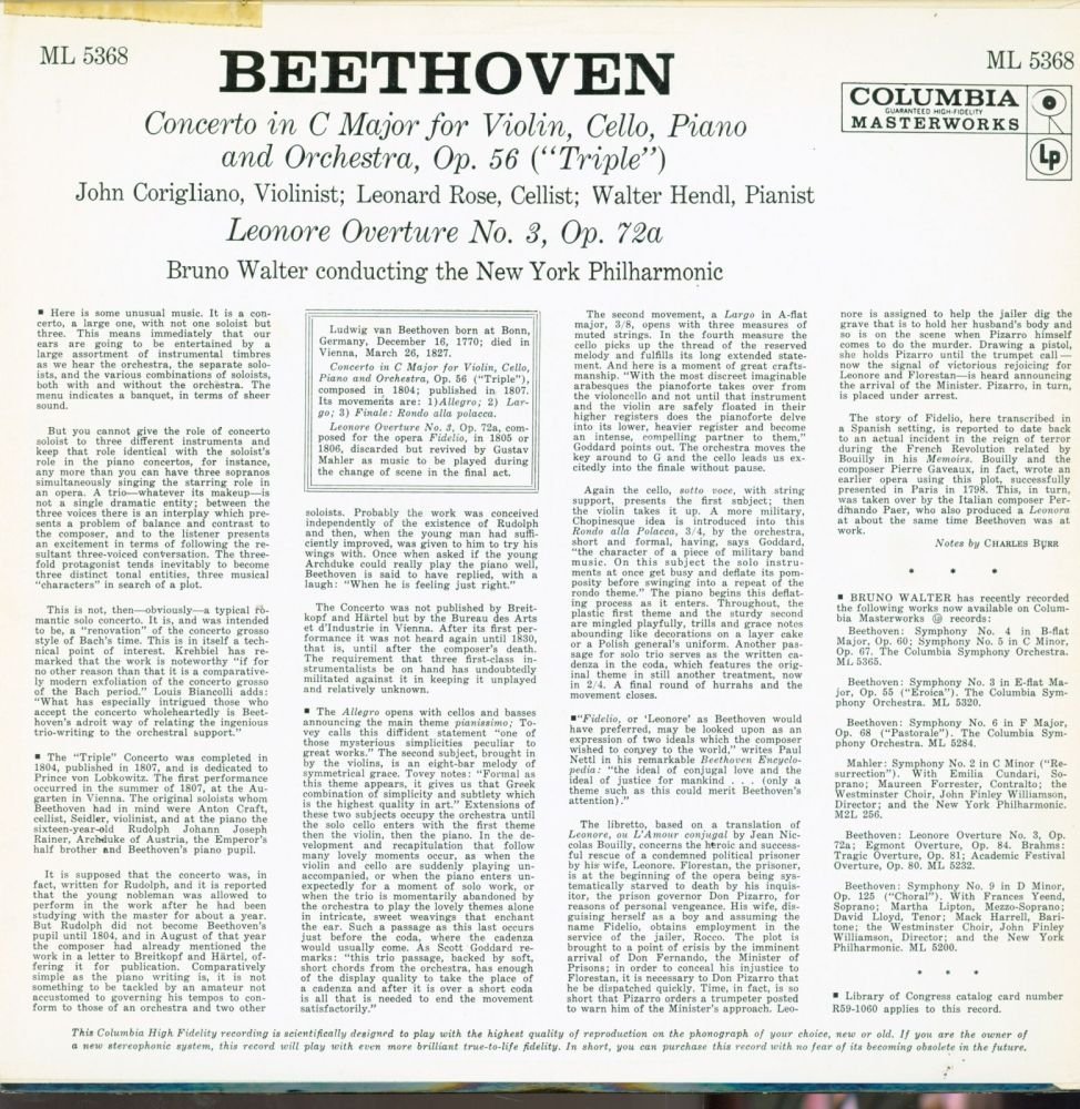 Beethoven: Triple Concerto in C Major / Leonore Overture No.3
