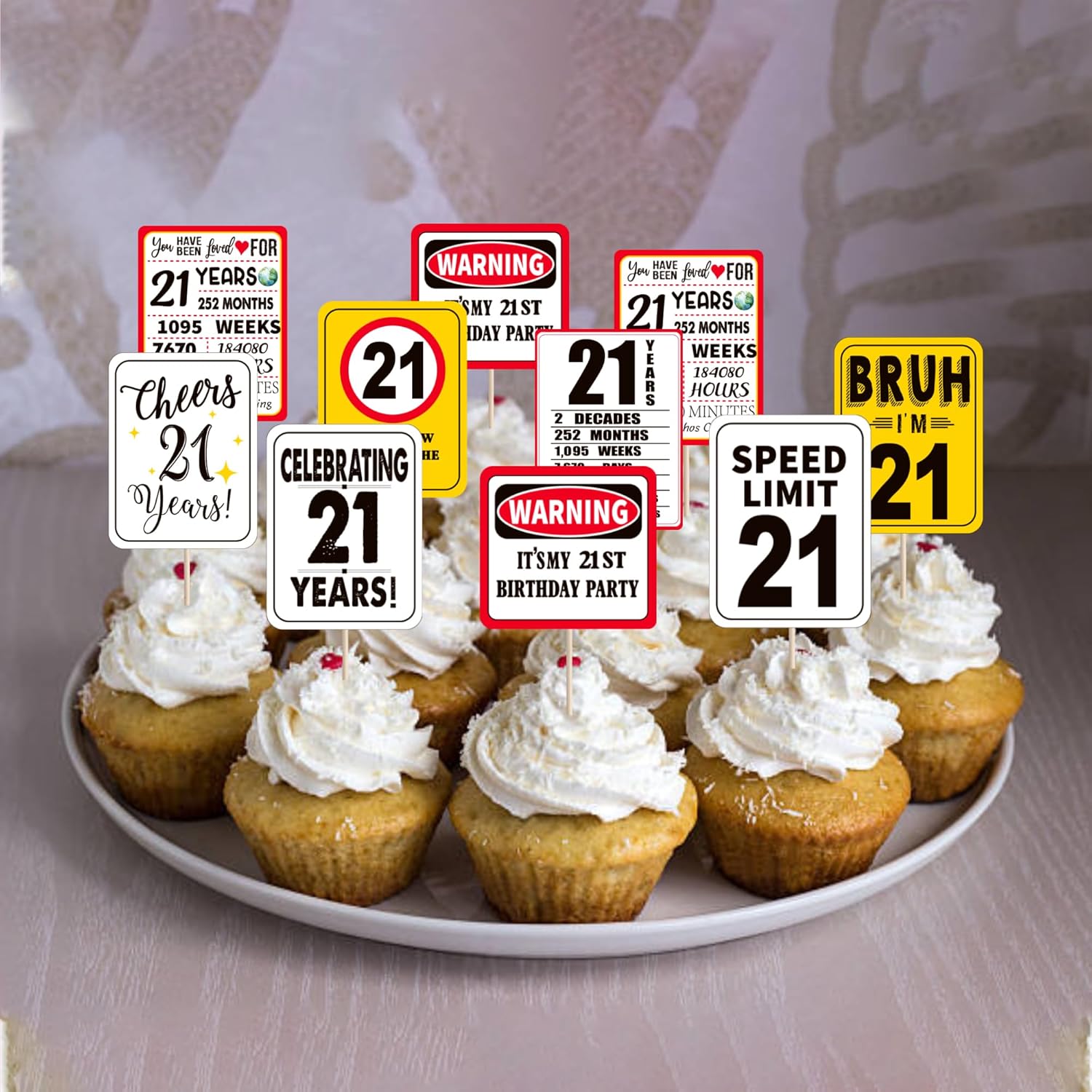 40 PCS Happy 21st Birthday Cupcake Toppers Cheers to 21 Years Bruh I'm 21 Cupcake Picks Speed Limit 21 It's My 21st Birthday Cake Decorations for Driver Birthday Anniversary Party Supplies - Image 4