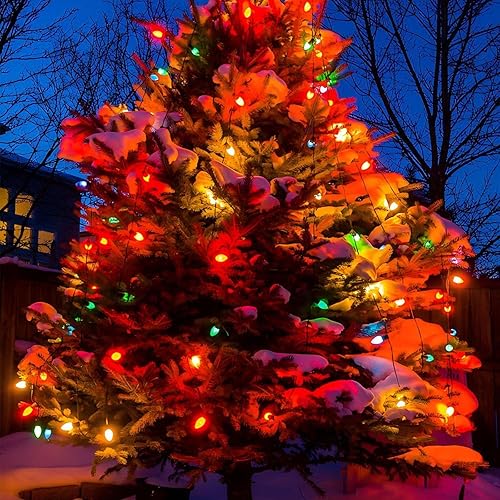 Miniatura 7 de C7 - Tira de luces LED multicolor de Navidad, 25 pies, para patio al aire libre, con 27 bombillas LED coloridas (2 de repuesto), luces de Navidad