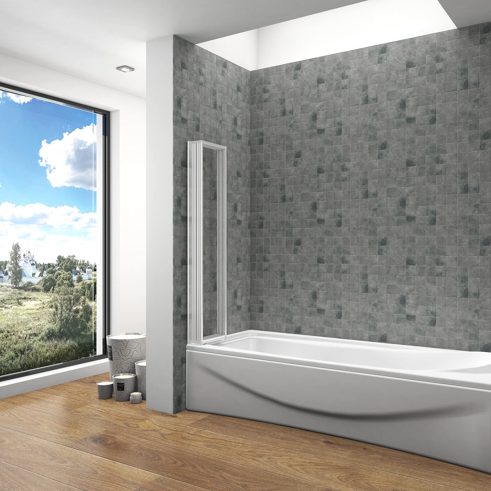 OCEAN ITALY Sopravasca da Bagno Doccia 120x140 cm 5 ante Pieghevoli a Libro Vetro Temperato 4 mm Profilo Argento Opaco
