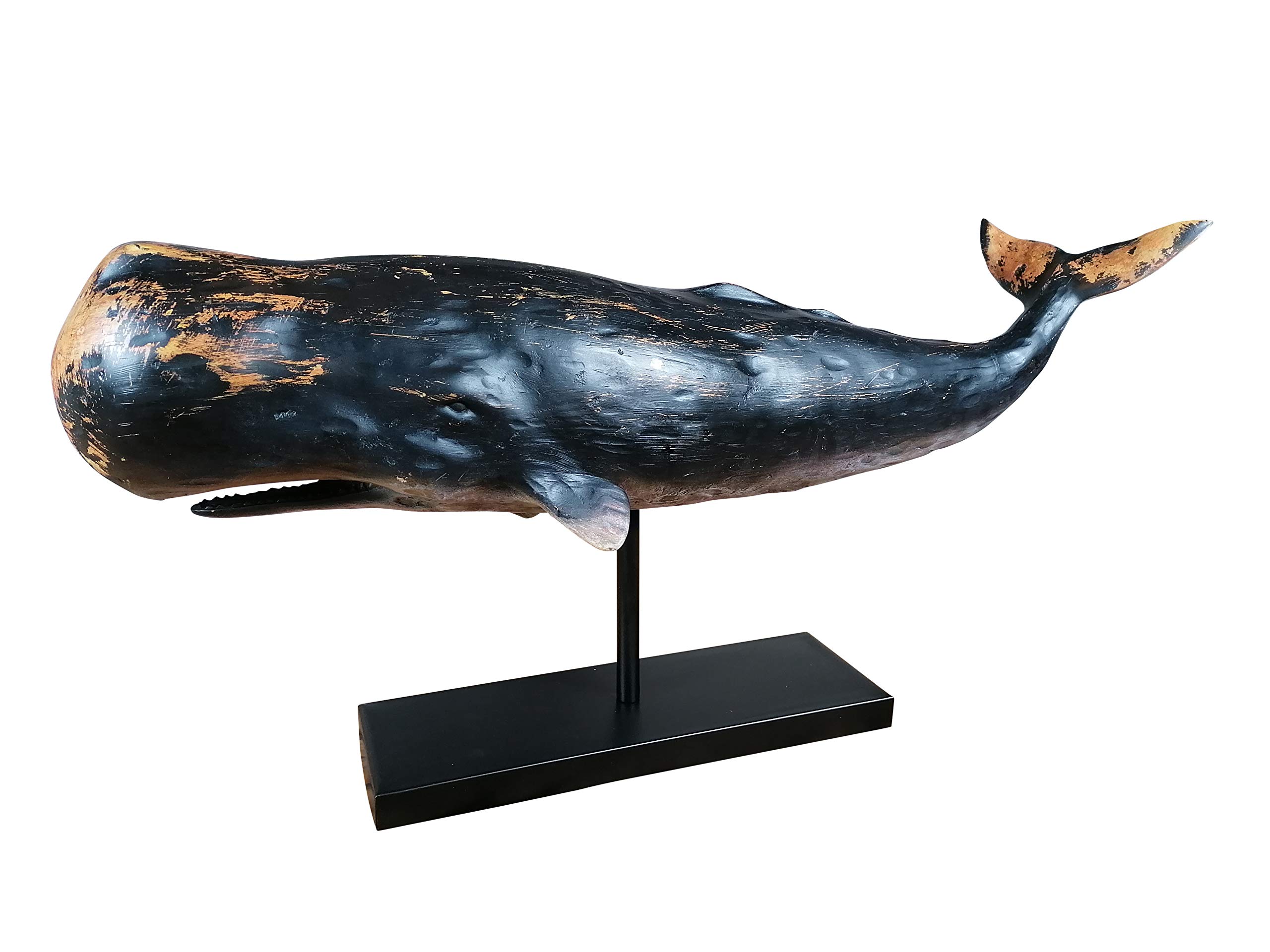 MichaelNoll Statua decorativa a forma di balena, in poliresina, stile moderno, decorazione marittima in effetto legno, XXL, 77 x 17,5 x 38,5 cm