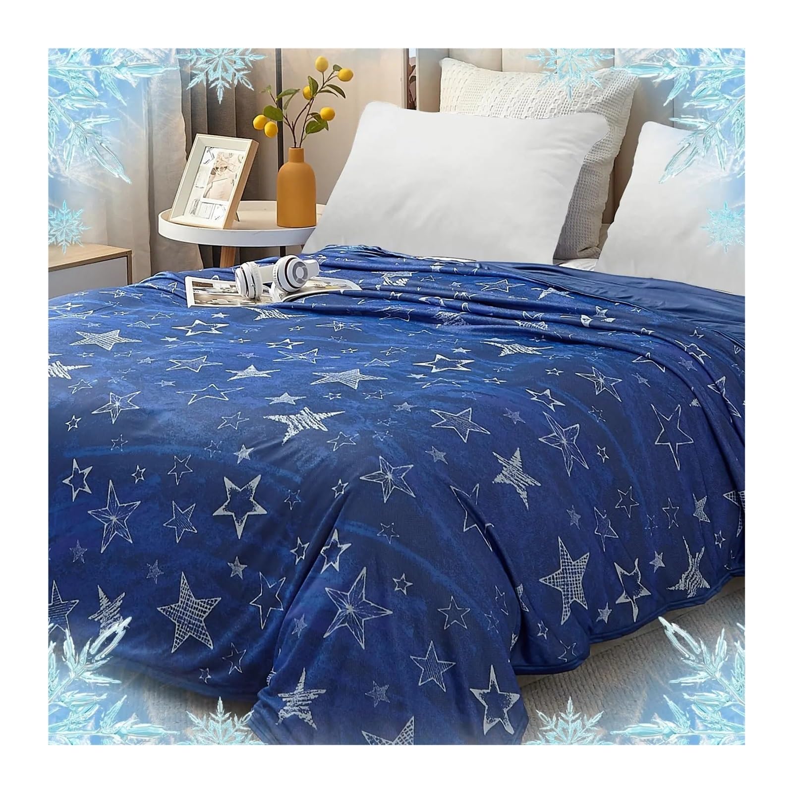 EBzvblxm Cooling Blanket for Summer, Blue Star Print Cooling Throw Blanket Dual Cold Effect Lightweight Multiple Sizes(50x70in)