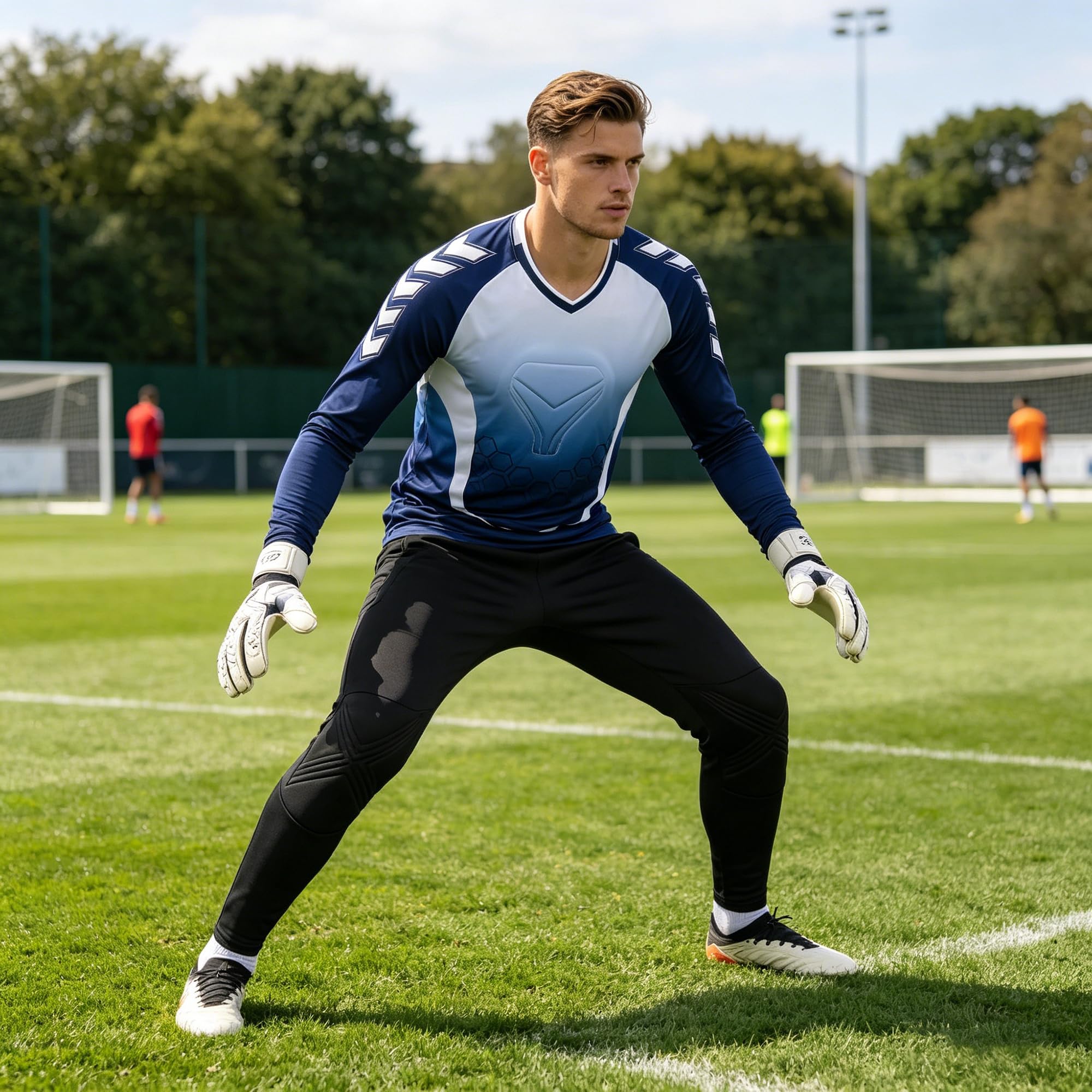 Torwarttrikot Kinder Erwachsene Torwart Trikot Atmungsaktives Torwarthose Set Fußball Torwart Ausrüstung mit Gepolstert Training Wettkampf Handball Torwart Trikot