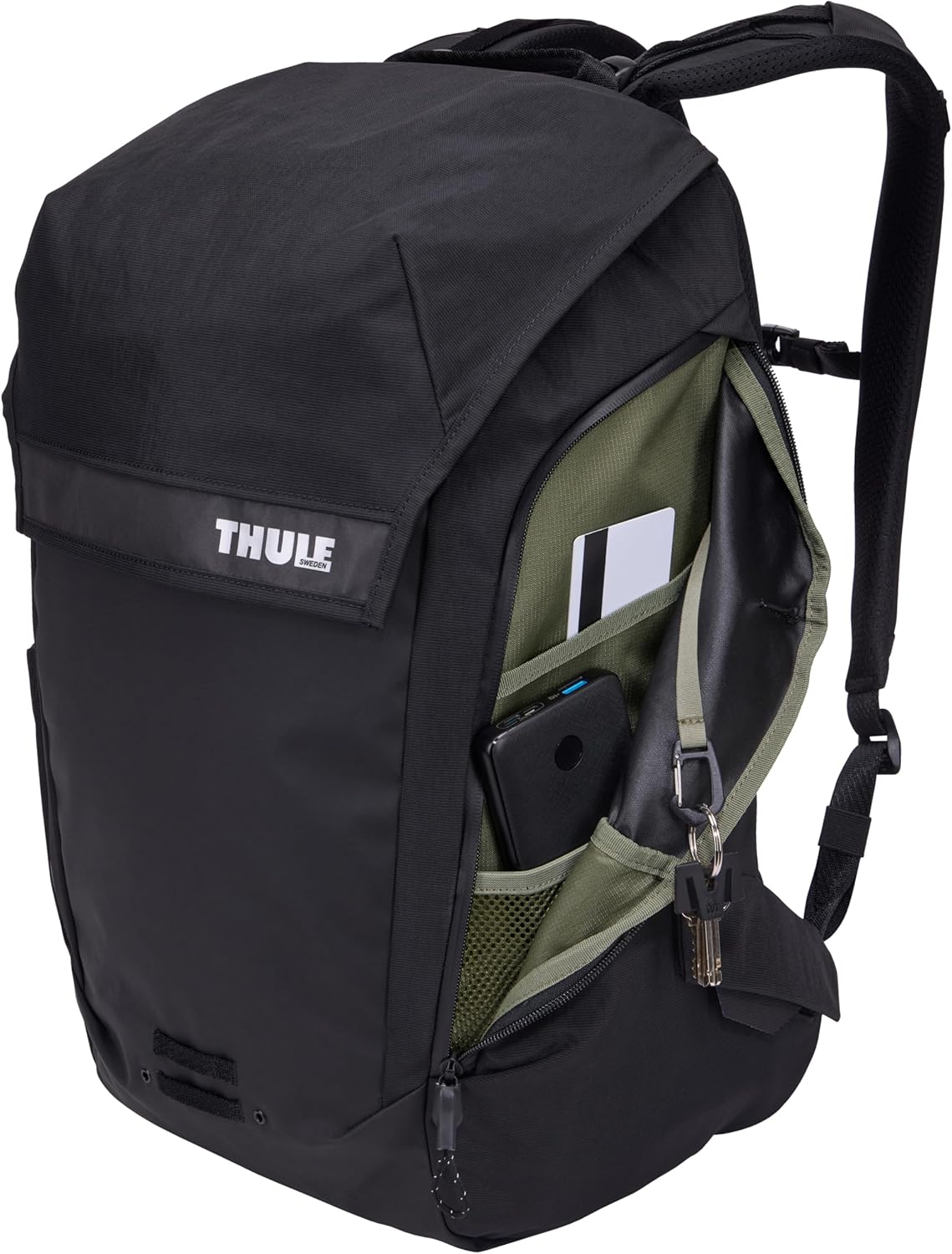 Thule Paramount Bike Commuter Backpack - 28L Capacity - Adjustable fit - 16" Padded Laptop Sleeve and 11" Tablet Pocket - Helmet Attachment - Accessible Side Phone Pocket - Taillight Loop