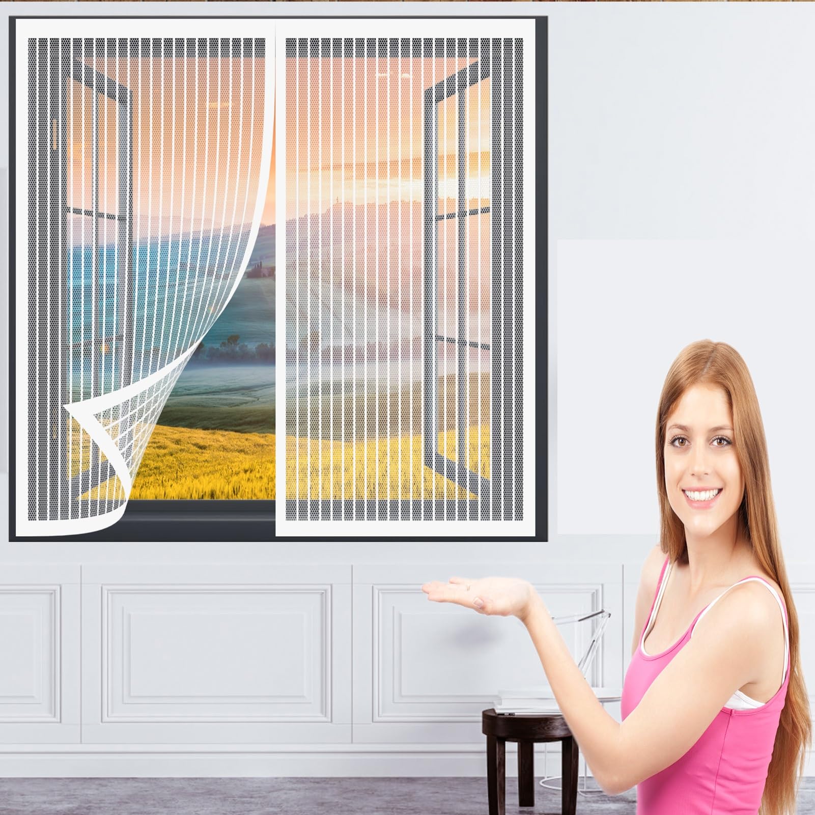Doguo White Mosquito Magnetic Window Screen 85 X 92 Cm(33 X 36Inch) Screen Mesh Window Screen Mosquito Bug Protection Without Drilling Easy To Install Fly Net For Windows For Windows Doors Patio,