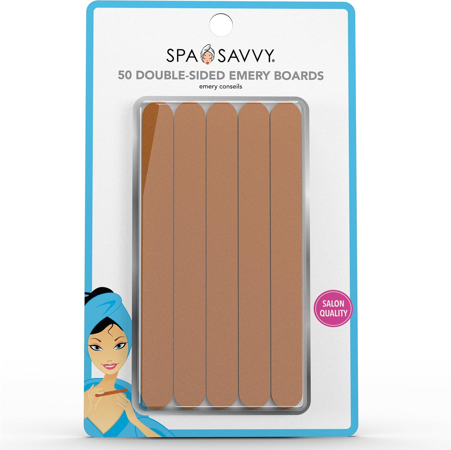 Spa Savvy Nail File Set, 50 Count, Double Sided 4.5 Inch