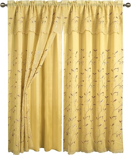 Juego de panel de cortinas Elegant Comfort Luxury para ventanas con cenefa adherida y fondo, de 54" x 84" (juego de 2)