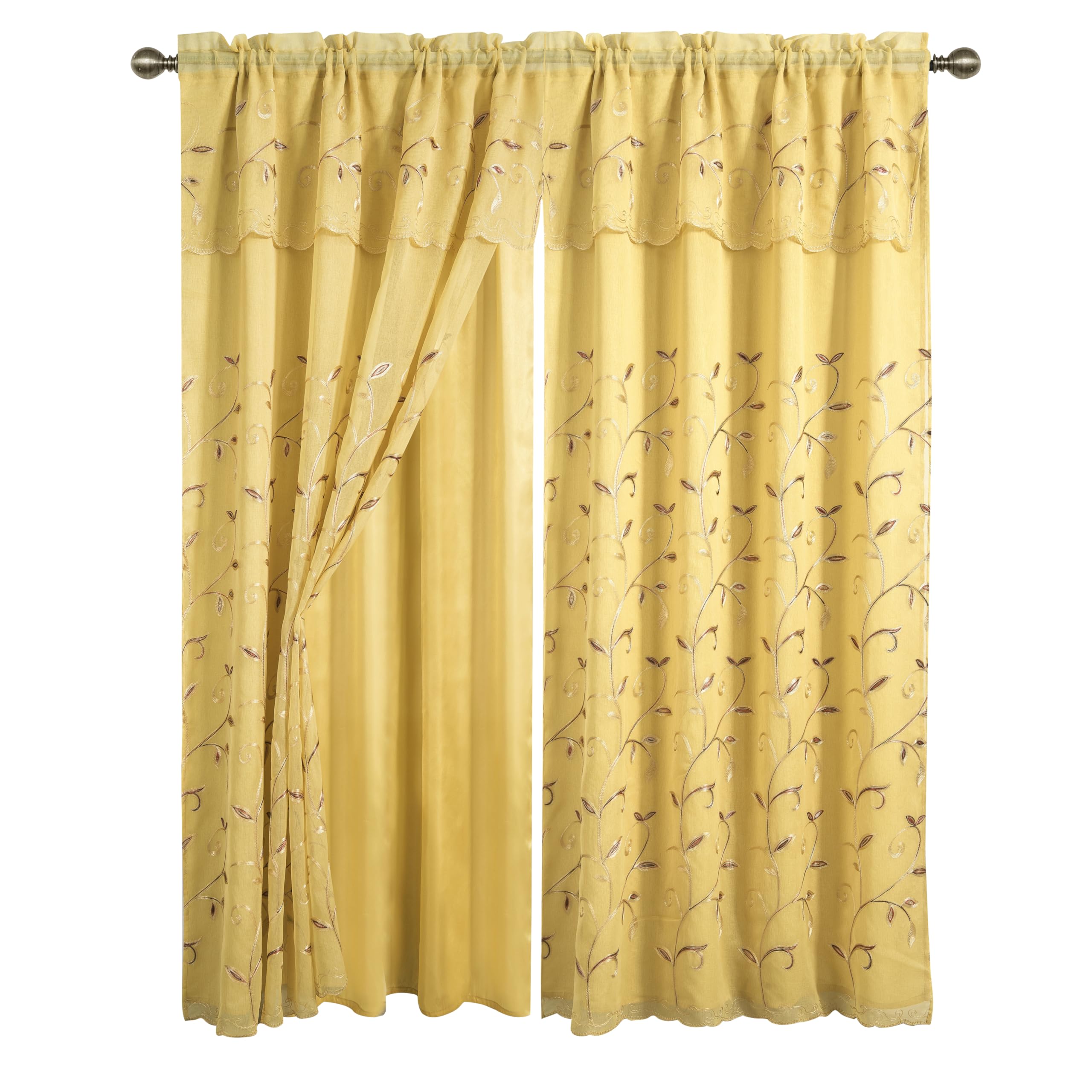 Elegant Comfort Luxury Curtain/Window Panel Set with Attached Valance and Backing 54" X 84 inch (Set of 2), Gold