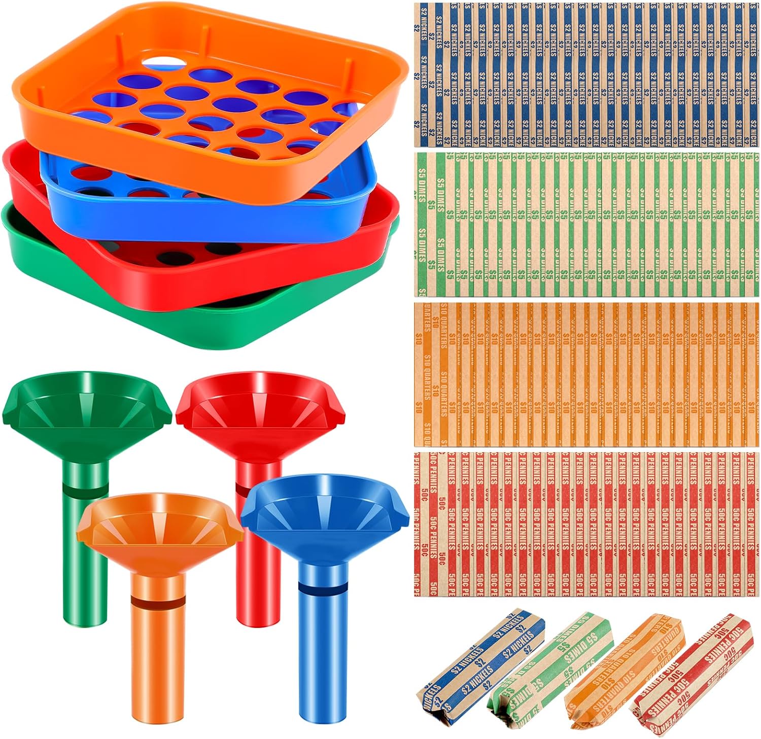 Cholemy 1608 Pcs Coin Sorter Tray and Coin Counter Tube, 4