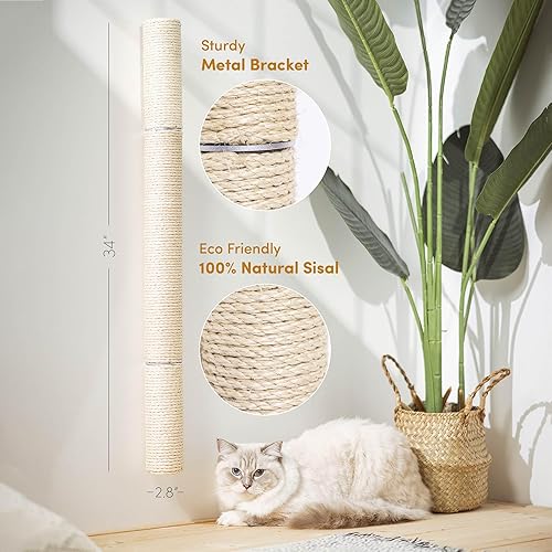 Miniatura 2 de Rascador de Pared Montado de 86 cm para Gatos, Poste de Rascado de Sisal