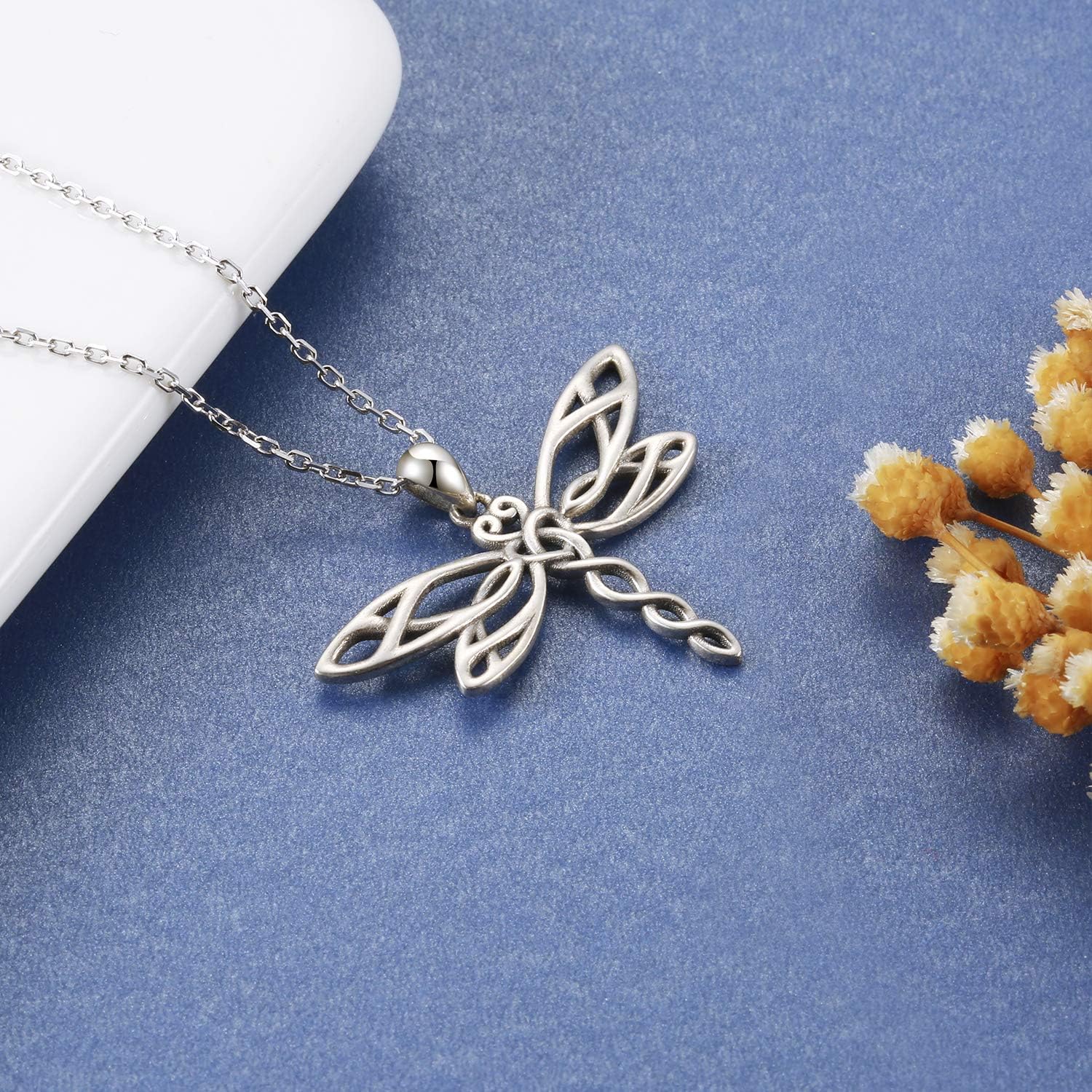 MANBU Sterling Silver Dragonfly Necklace Bracelet for Women Celtic Infinity Dragonfly Pendant Christmas Jewelry Gifts for Nature Lovers - Image 3