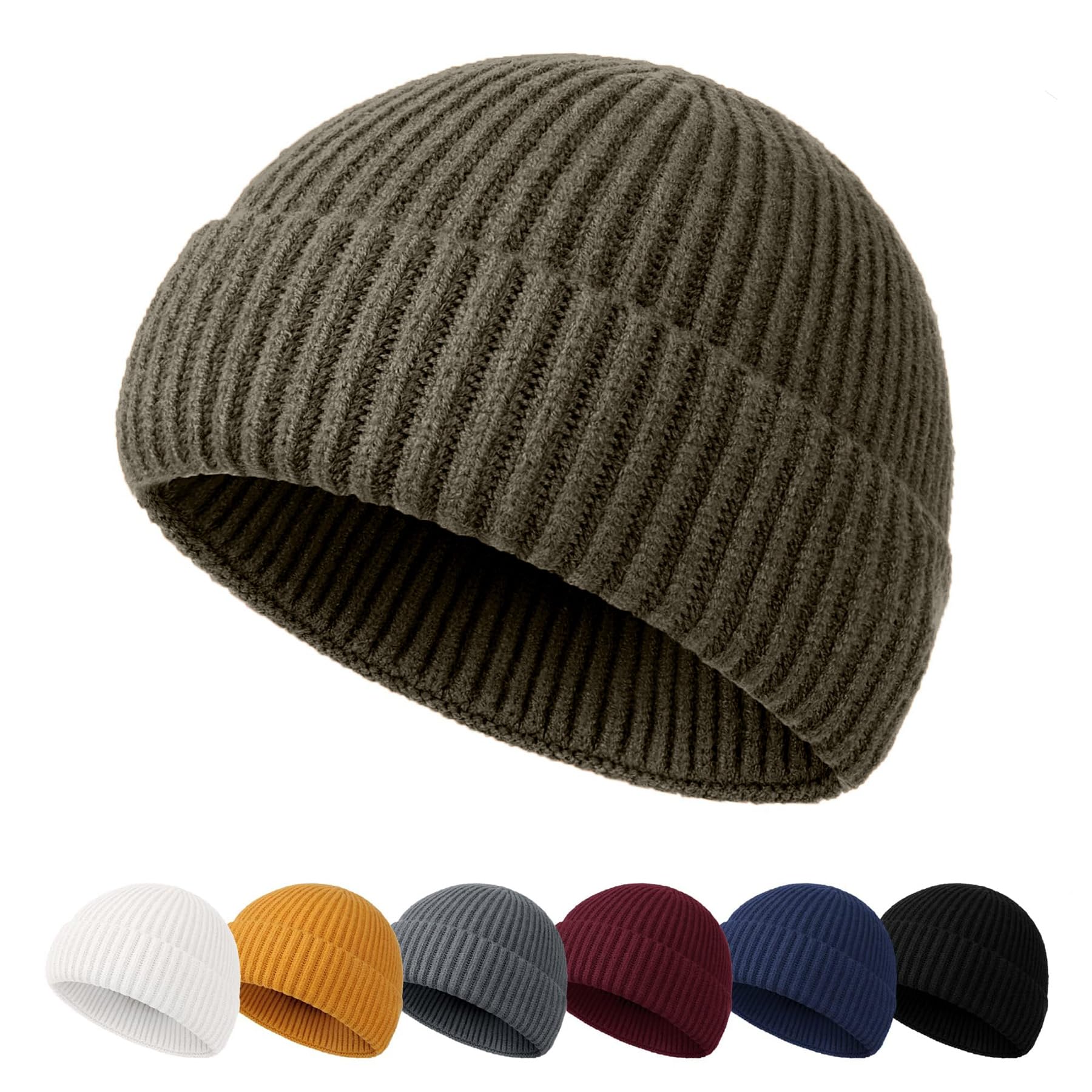 Neola Men's Khaki Beanie Hat - Fisherman Beanie Trawler Beanie Knitted Cuffed Winter Hat Skullcap Gifts For Uk