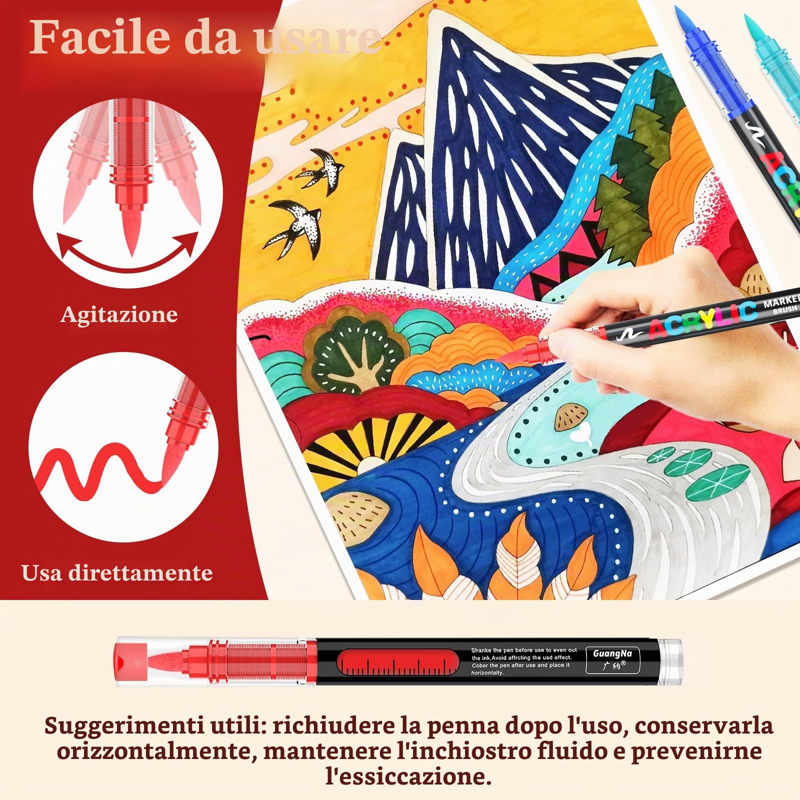 pennarelli acrilici, 168 colori pennarelli con punta di pennello flessibile, liquido diretto acrylic marker per pittura su roccia, ceramica, legno, vetro