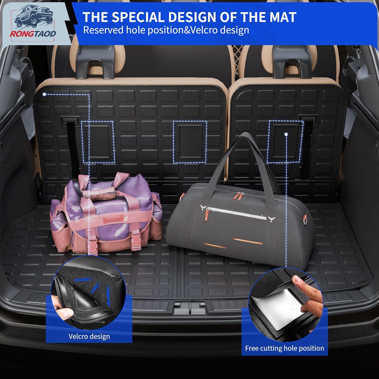 Rongtaod Cargo Mat Compatible with 2024 2025 2026 Chevrolet Traverse (NOT Limited) & GMC Acadia 2025 2026 Buick Enclave Trunk Liner Cargo Liner Chevy Traverse Accessories (Trunk Mat+Backrest Mats)