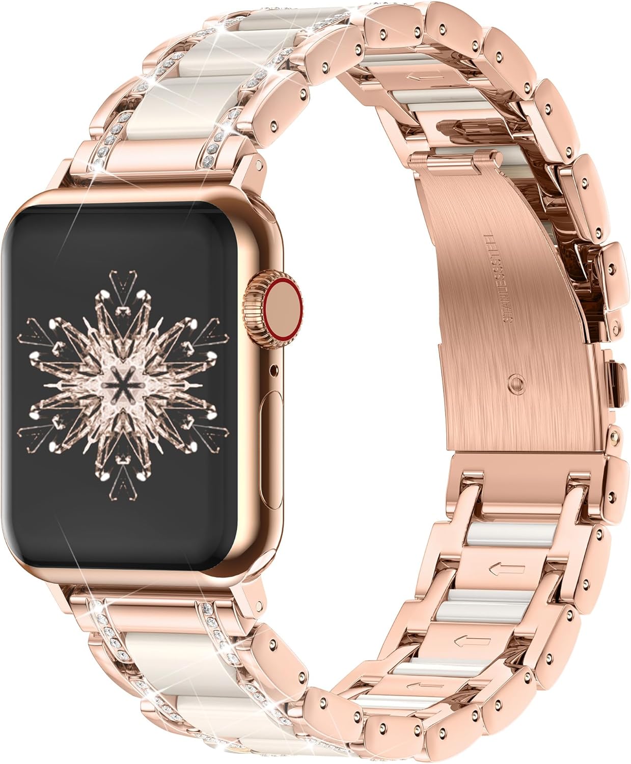 Moolia Metal Band Compatible with Apple Watch Band 38/40/41/42mm Women Rhinestones Resin Wristband Bling Diamond Bracelet for iWatch Series 11 10 9 8 7 6 5 4 3 2 1, Rose Gold/Starlight - Image 2