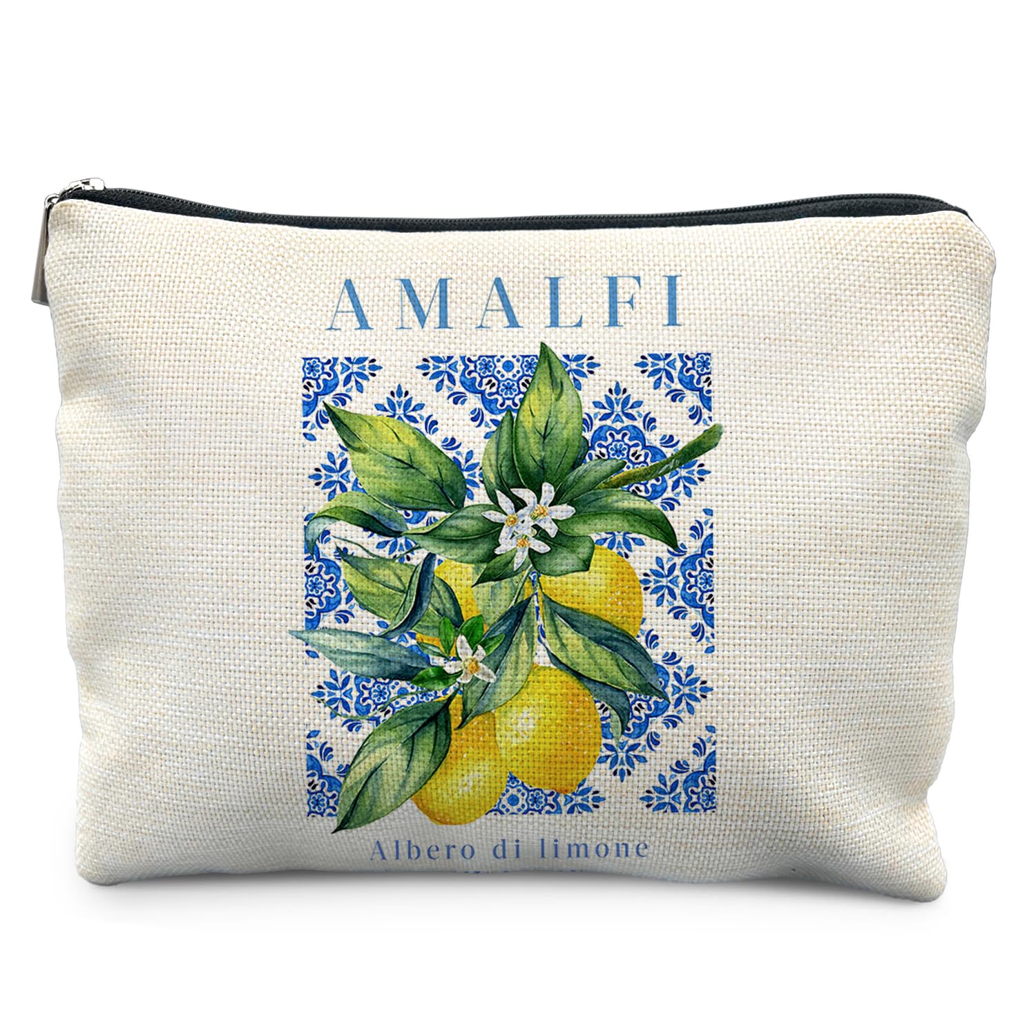 Lemon Gifts Makeup Bag Amalfi Coast Souvenirs Cosmetic Bags for Women Mediterranean Makeup Pouch Italian Souvenirs Gift Zipper