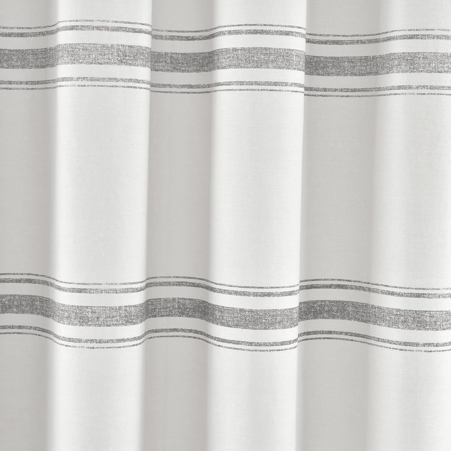 Lush Decor Farmhouse Stripe Cotton Shower Curtain, 72" W x 72" L, Gray - Striped Bathroom Curtain - Fabric Shower Curtains - Farmhouse Bathroom Decor