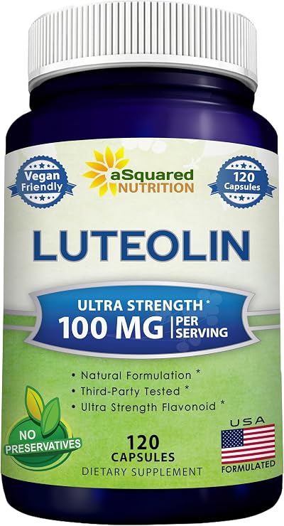 Luteolin 100mg - 120 Capsules - Luteolin Supplement & Powder Complex Pills Commonly Taken with Quercetin - Supports Brain & Memory Health