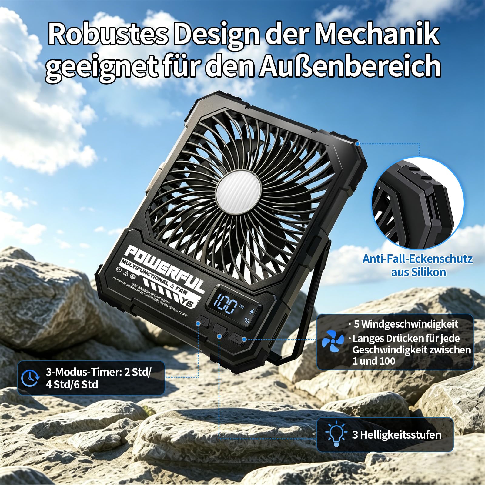 yAyusi 20000mAh Akku Ventilator Camping mit Lampe,Tragbarer Reise Ventilator mit Fernbedienung Timer Ultra-Leise Ultraflach 5 Stufen 17-82 Std Laufzeit, USB Tischventilator für Outdoor/Zelt/Haus