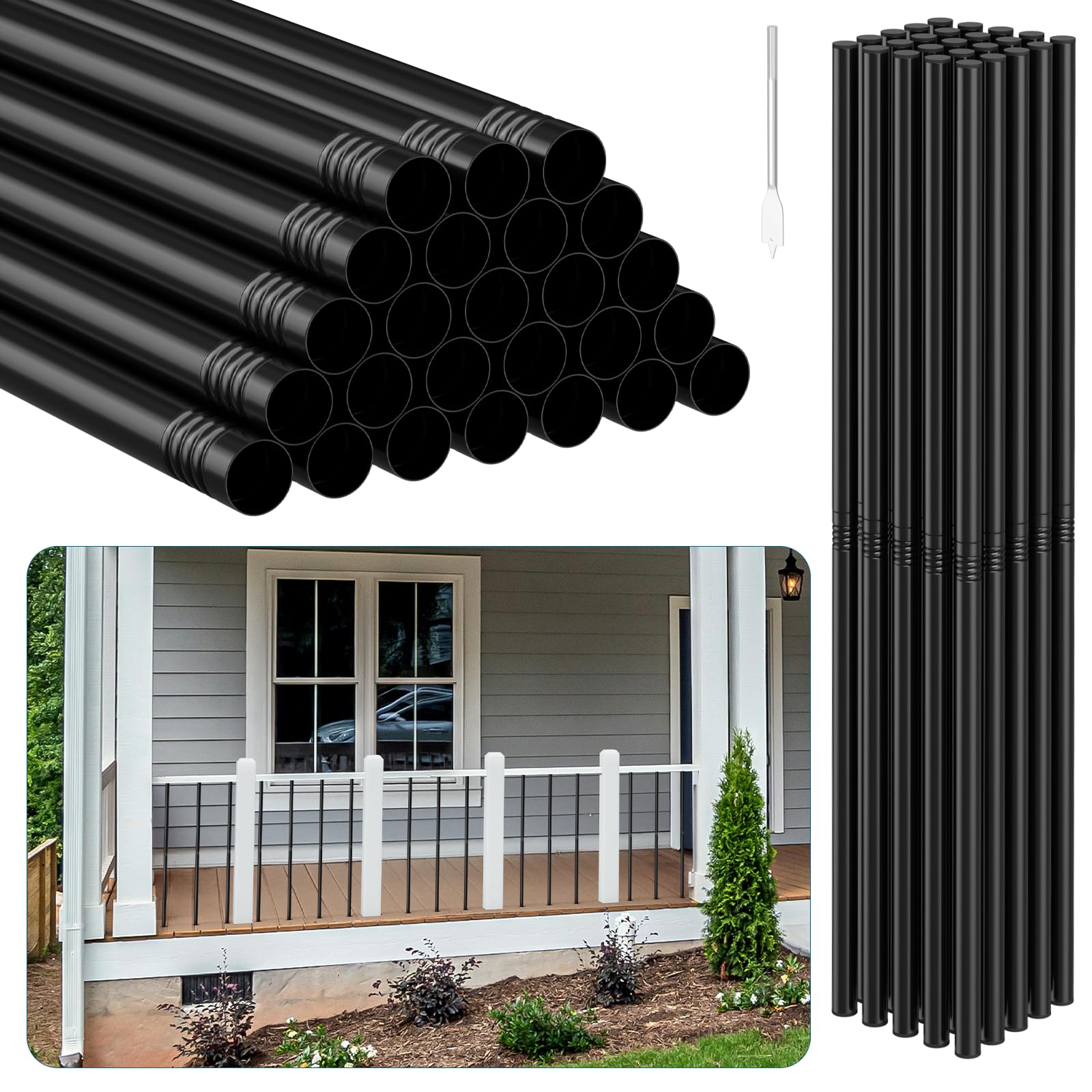 25 Packs Deck Balusters 32" Metal Deck Railing Spindles Hollow Round 3/4" Balusters for Deck Railing Kits Indoor Outdoor Staircase Spindles